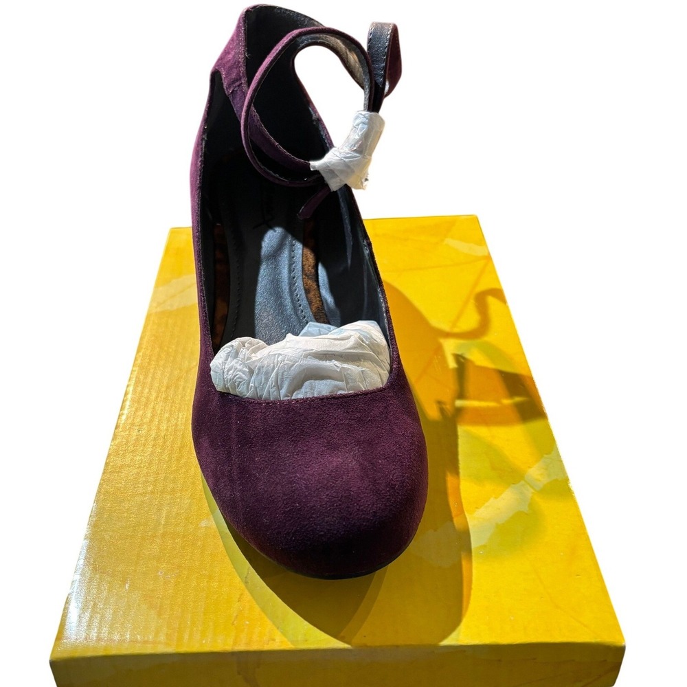Gomax Low Grapevine-18 Purple Suede Ankle Strap Wedge Pumps Womens 9 NEW